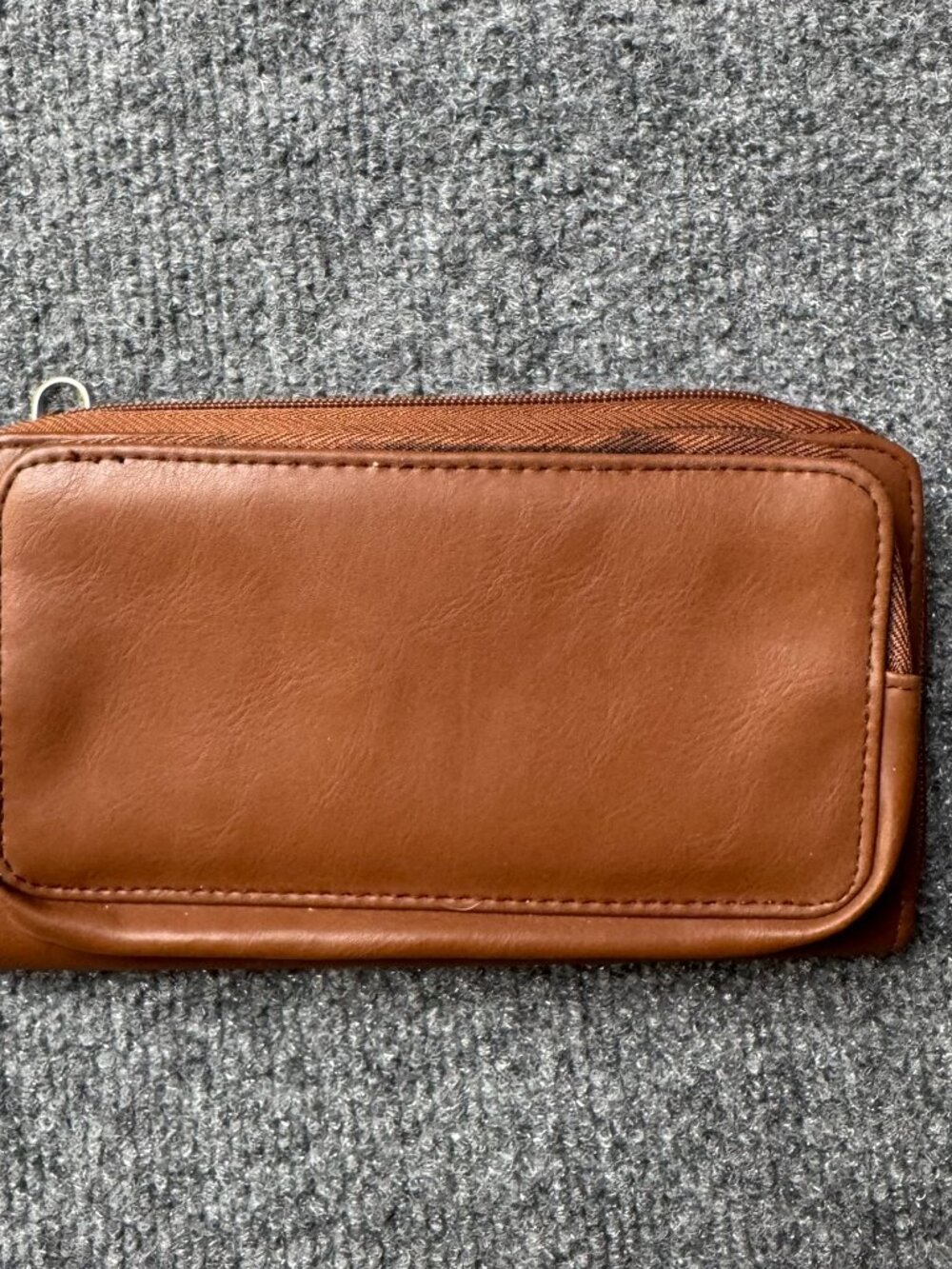 Unbranded Brown Faux Leather Double Zip Organizer Wallet Wristlet Clutch Stain